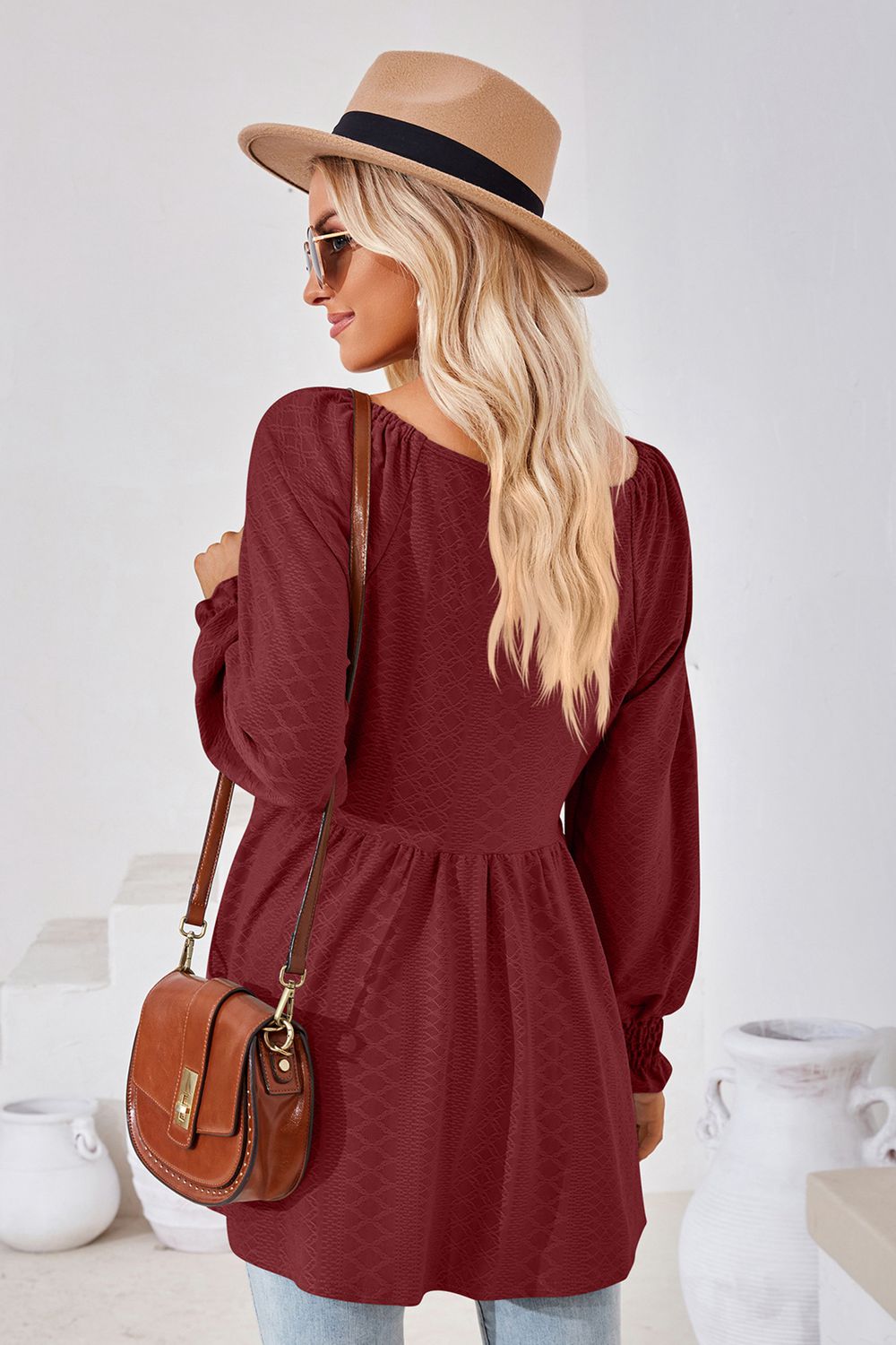 V-Neck Lantern Sleeve Blouse - Women’s Clothing & Accessories - Shirts & Tops - 18 - 2024
