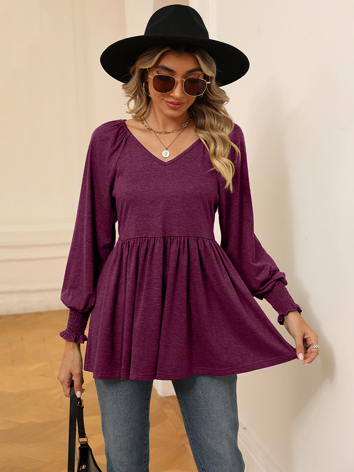 V-Neck Lantern Sleeve Blouse - Women’s Clothing & Accessories - Shirts & Tops - 4 - 2024