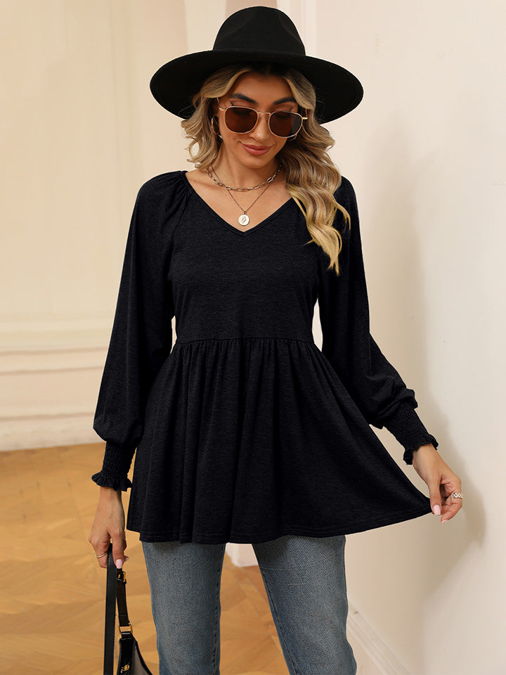 V-Neck Lantern Sleeve Blouse - Women’s Clothing & Accessories - Shirts & Tops - 14 - 2024