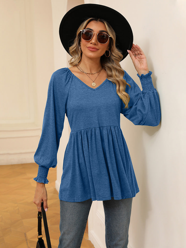 V-Neck Lantern Sleeve Blouse - Light Blue / S - Women’s Clothing & Accessories - Shirts & Tops - 21 - 2024