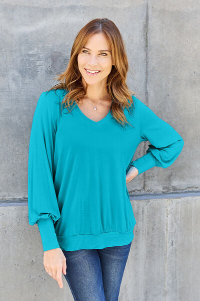 V-Neck Lantern Sleeve Blouse - Sky Blue / S - Women’s Clothing & Accessories - Shirts & Tops - 1 - 2024