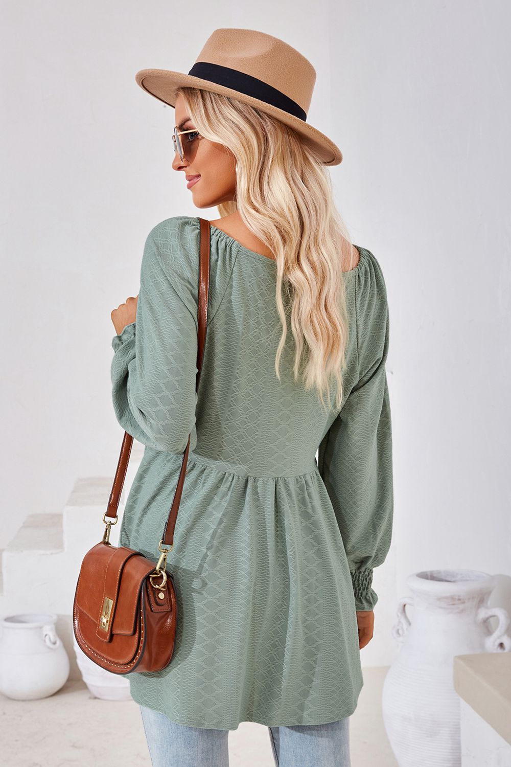 V-Neck Lantern Sleeve Blouse - Women’s Clothing & Accessories - Shirts & Tops - 9 - 2024