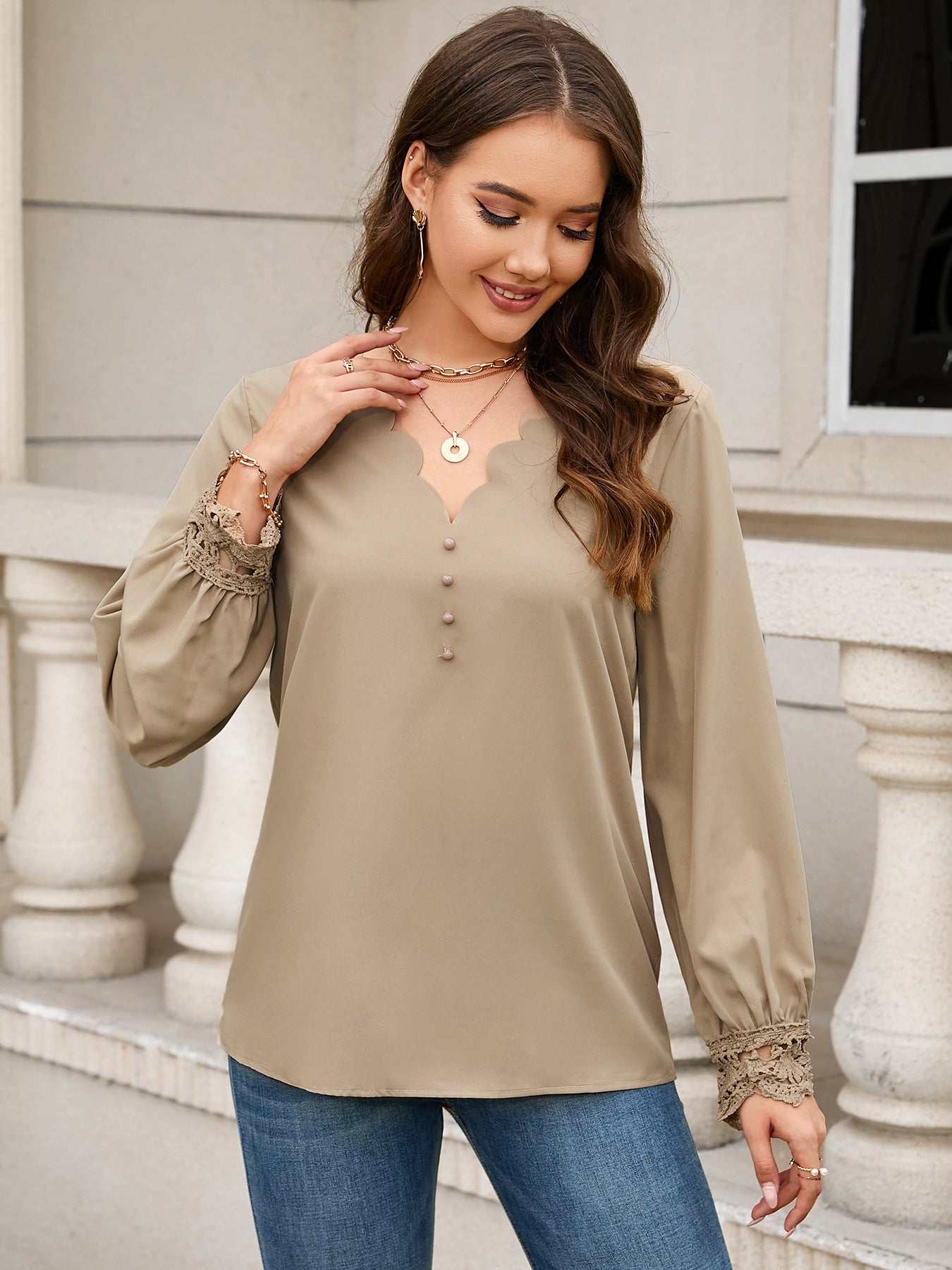 V-Neck Long Sleeve Blouse - Women’s Clothing & Accessories - Shirts & Tops - 3 - 2024