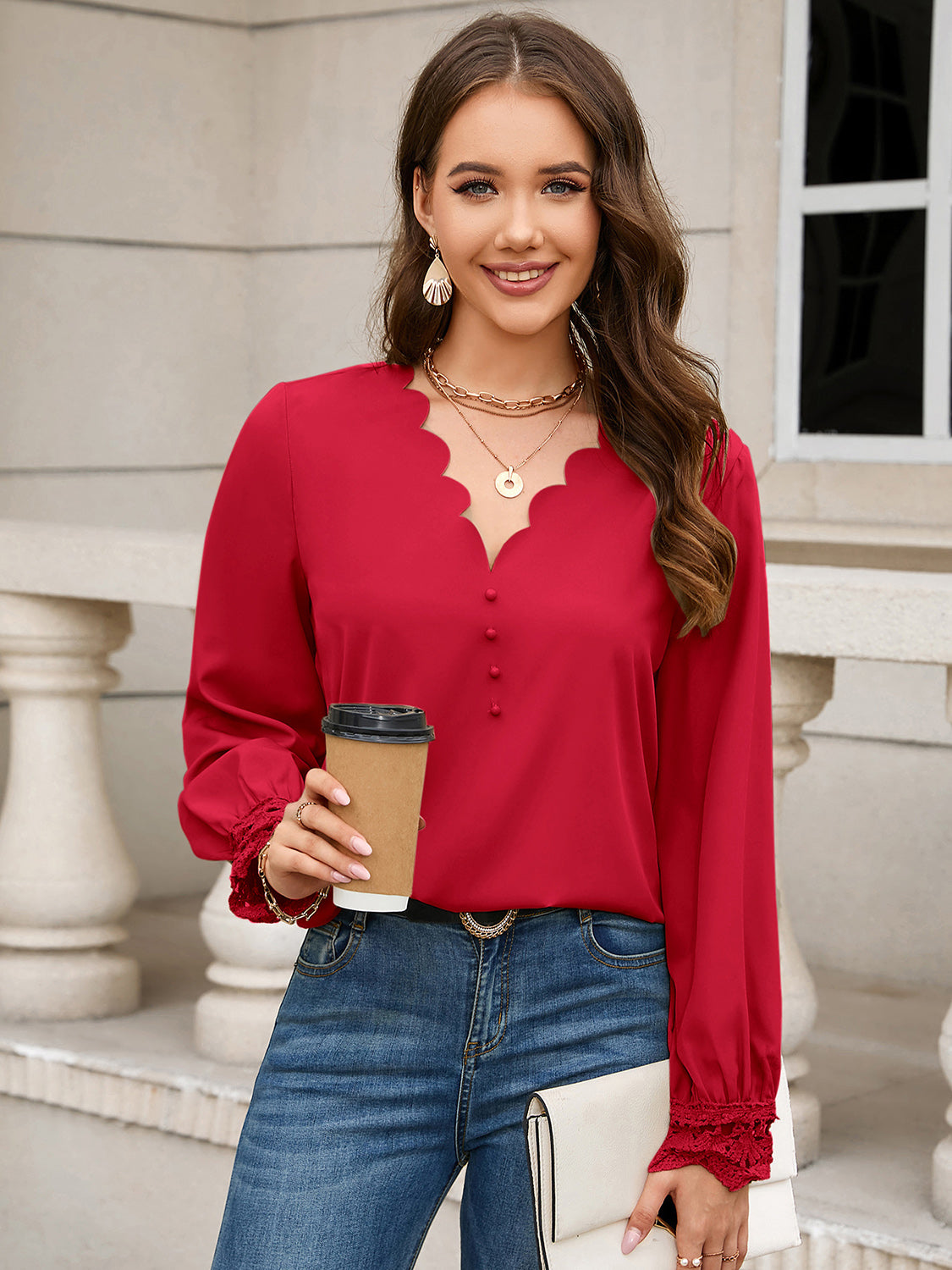 V-Neck Long Sleeve Blouse - Red / S - Women’s Clothing & Accessories - Shirts & Tops - 7 - 2024