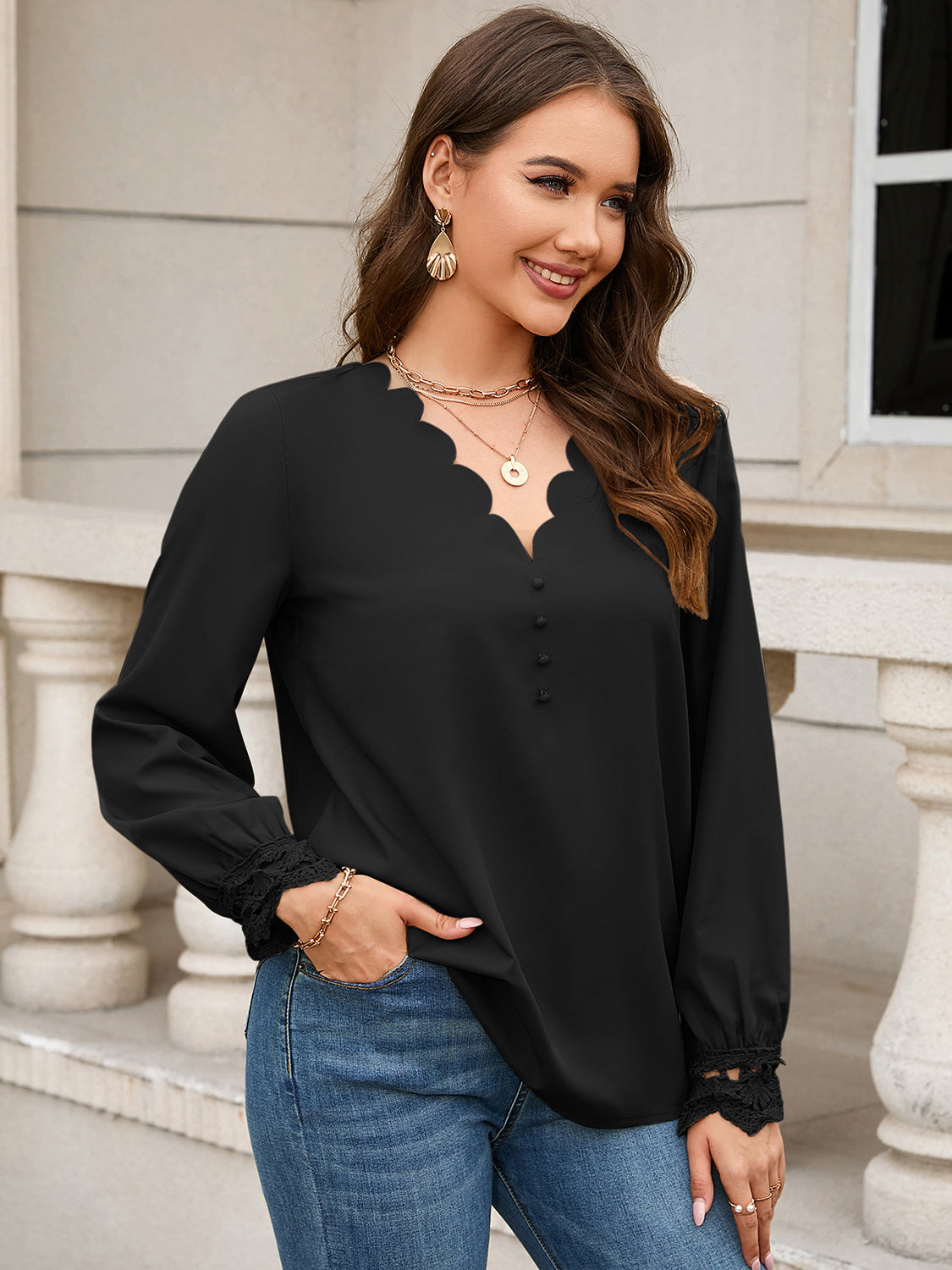 V-Neck Long Sleeve Blouse - Women’s Clothing & Accessories - Shirts & Tops - 10 - 2024