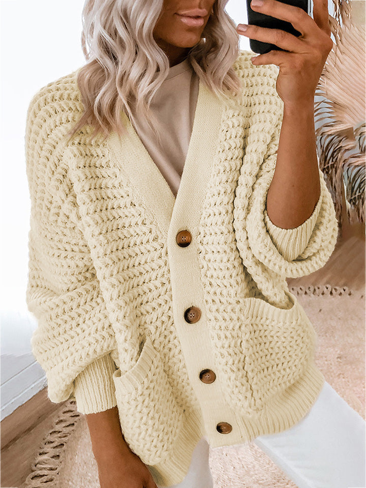 V-Neck Long Sleeve Cardigan - White / S - Women’s Clothing & Accessories - Shirts & Tops - 1 - 2024