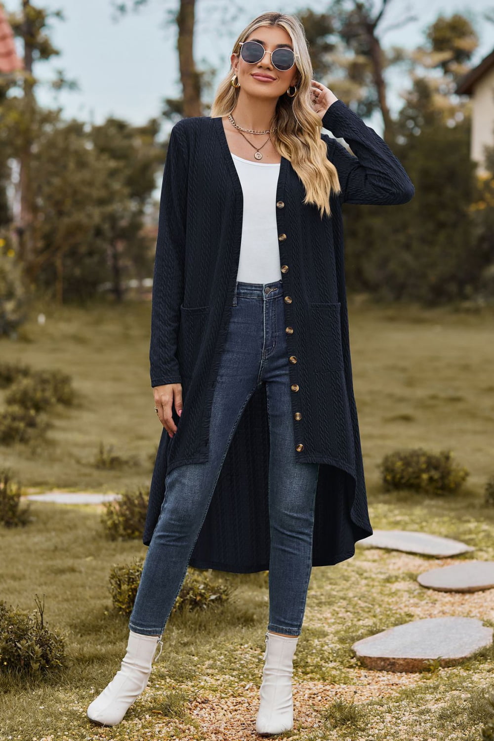 V-Neck Long Sleeve Cardigan with Pocket - Women’s Clothing & Accessories - Shirts & Tops - 16 - 2024