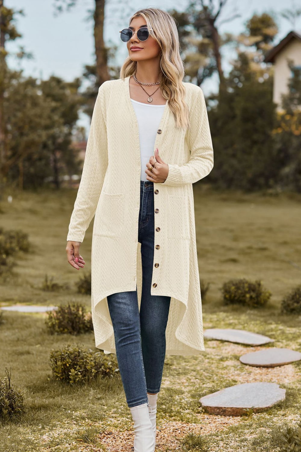 V-Neck Long Sleeve Cardigan with Pocket - Women’s Clothing & Accessories - Shirts & Tops - 11 - 2024