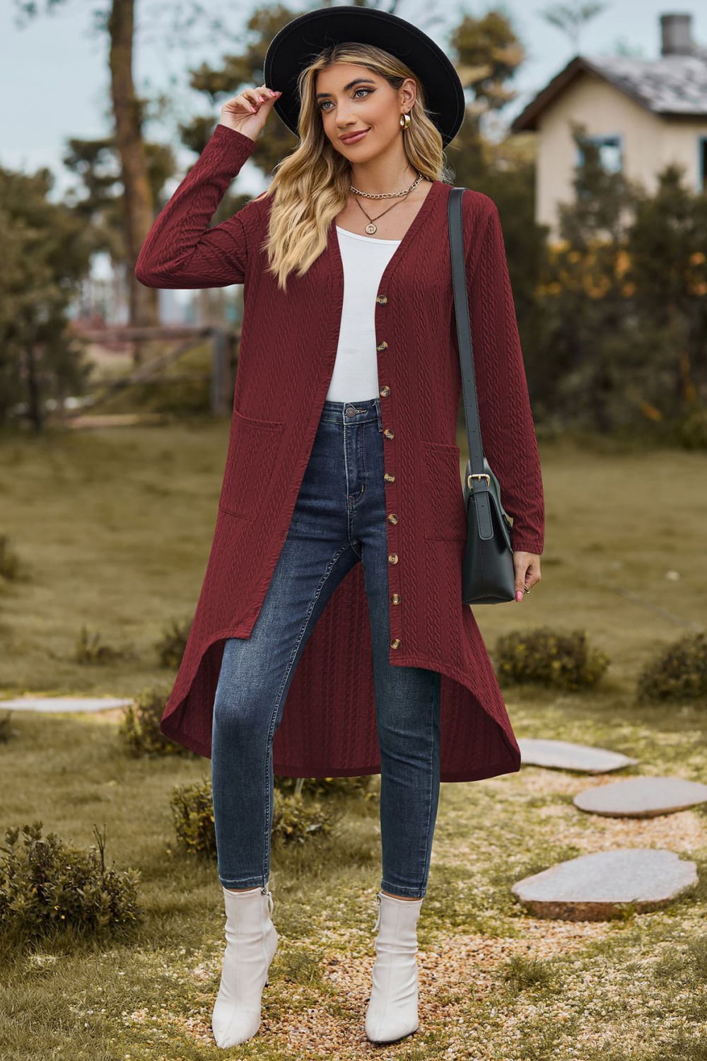 V-Neck Long Sleeve Cardigan with Pocket - Women’s Clothing & Accessories - Shirts & Tops - 6 - 2024