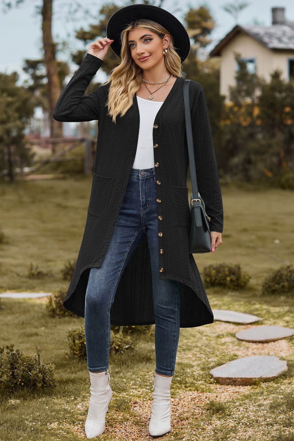 V-Neck Long Sleeve Cardigan with Pocket - Women’s Clothing & Accessories - Shirts & Tops - 20 - 2024