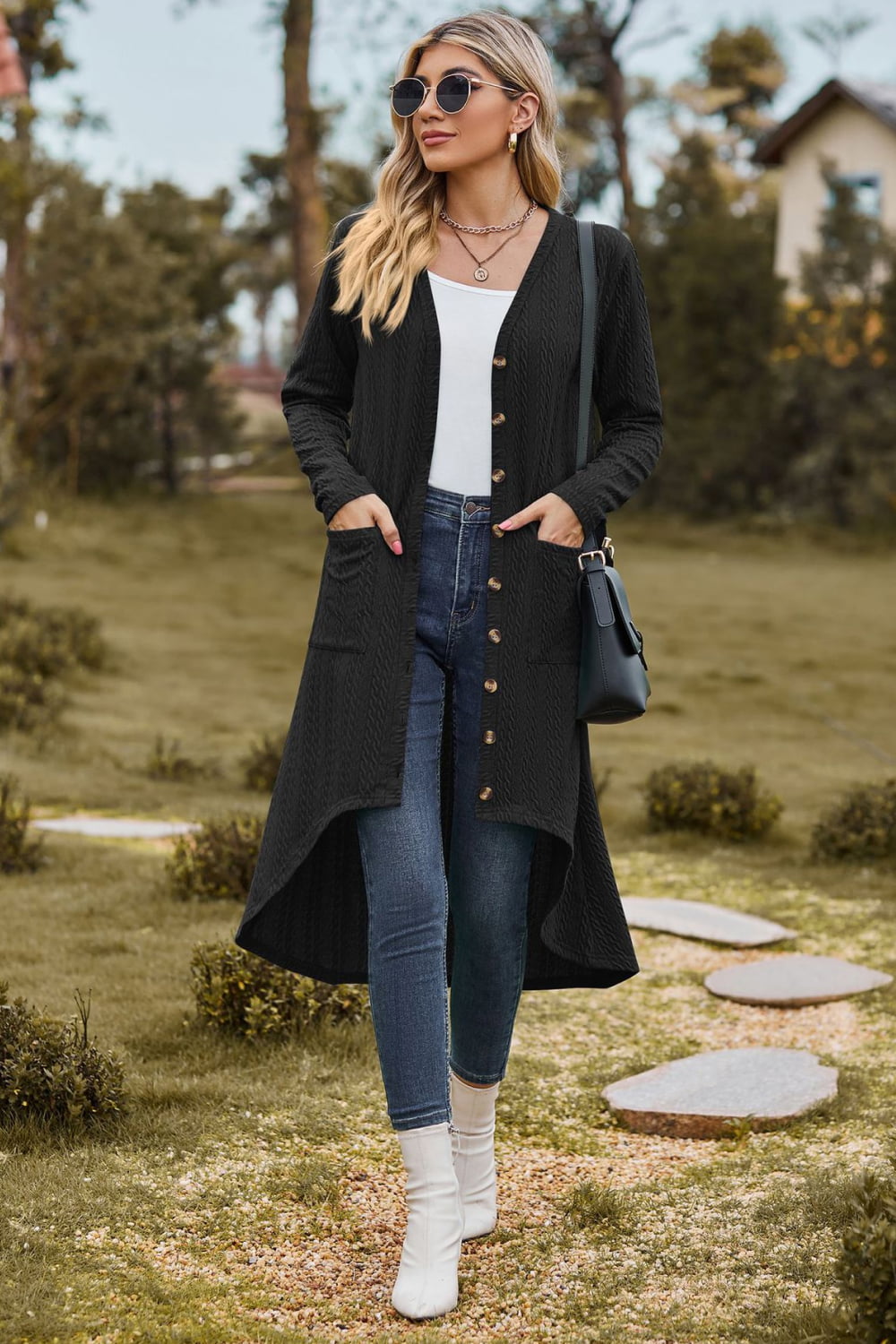 V-Neck Long Sleeve Cardigan with Pocket - Black / S - Women’s Clothing & Accessories - Shirts & Tops - 18 - 2024