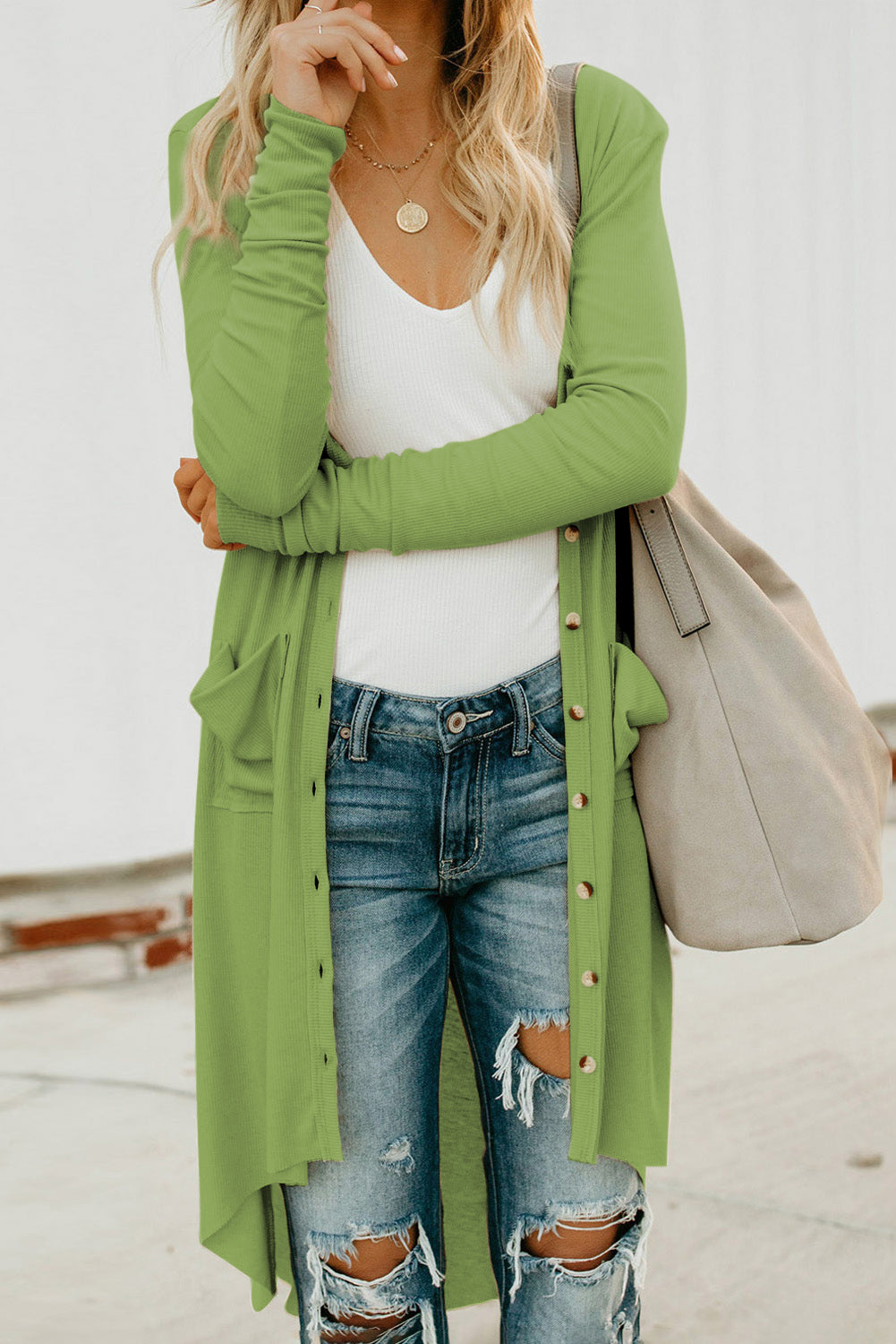 V-Neck Long Sleeve Cardigan with Pocket - Green / S - Women’s Clothing & Accessories - Shirts & Tops - 20 - 2024