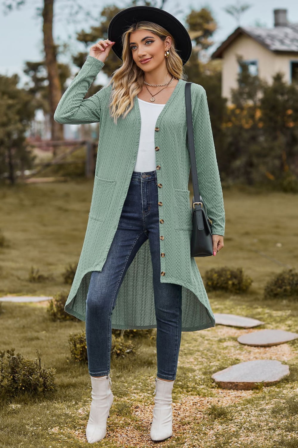 V-Neck Long Sleeve Cardigan with Pocket - Women’s Clothing & Accessories - Shirts & Tops - 4 - 2024