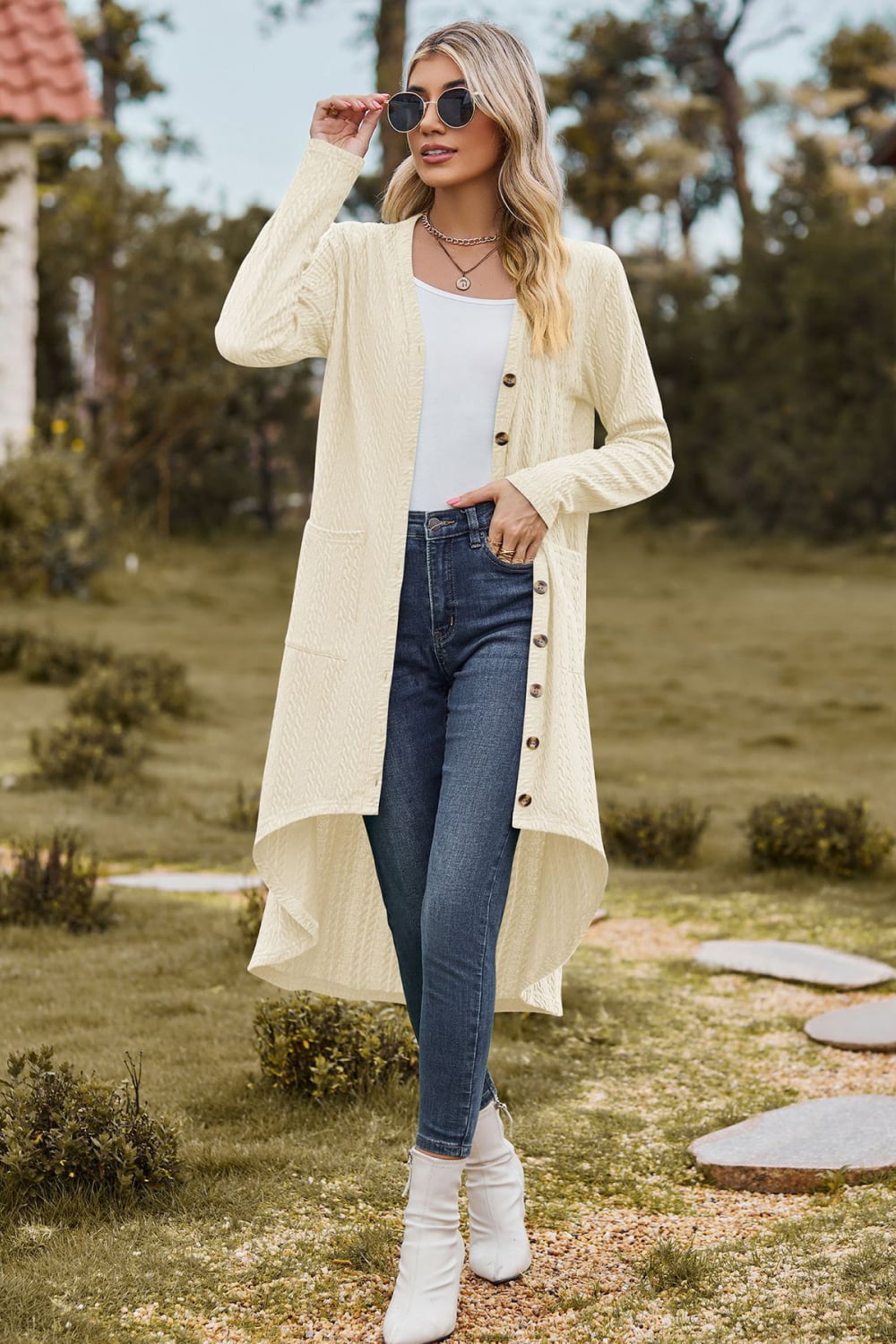 V-Neck Long Sleeve Cardigan with Pocket - Women’s Clothing & Accessories - Shirts & Tops - 10 - 2024