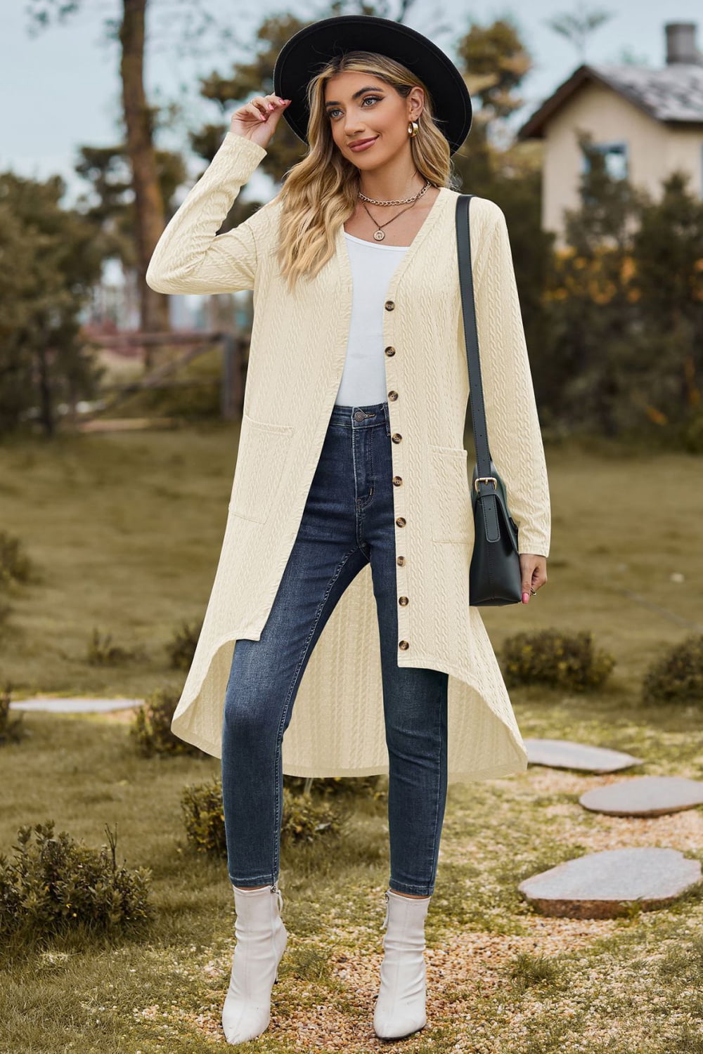 V-Neck Long Sleeve Cardigan with Pocket - White / S - Women’s Clothing & Accessories - Shirts & Tops - 9 - 2024