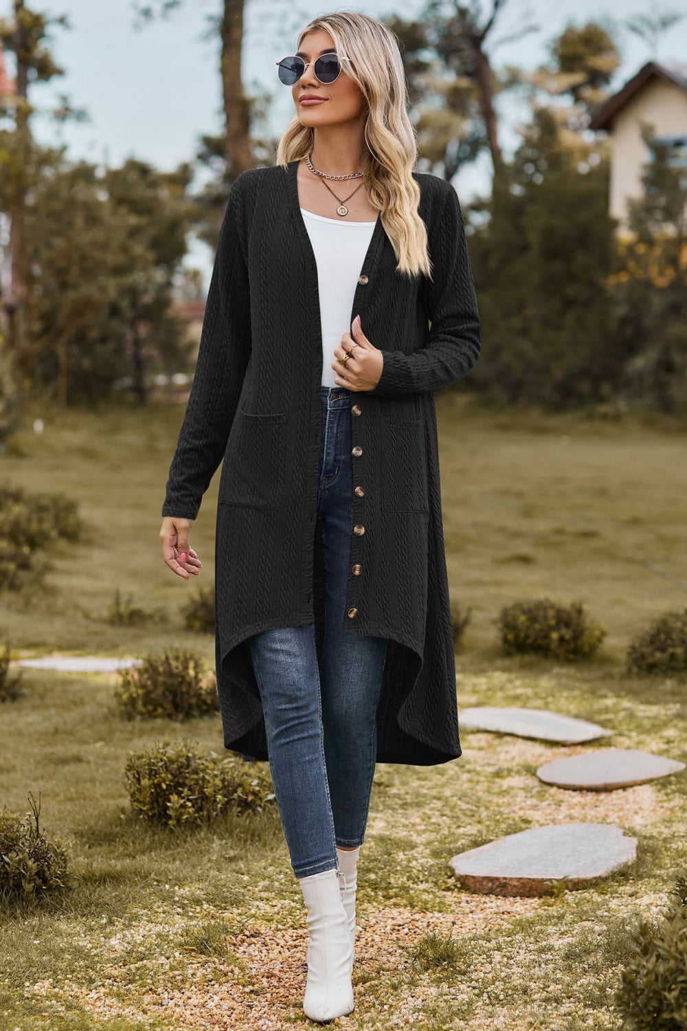 V-Neck Long Sleeve Cardigan with Pocket - Women’s Clothing & Accessories - Shirts & Tops - 19 - 2024