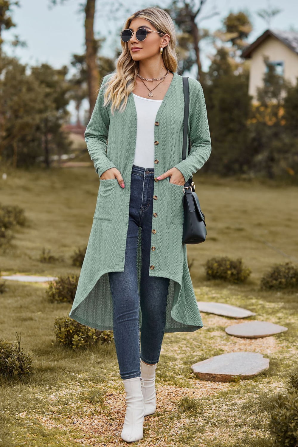 V-Neck Long Sleeve Cardigan with Pocket - Women’s Clothing & Accessories - Shirts & Tops - 3 - 2024