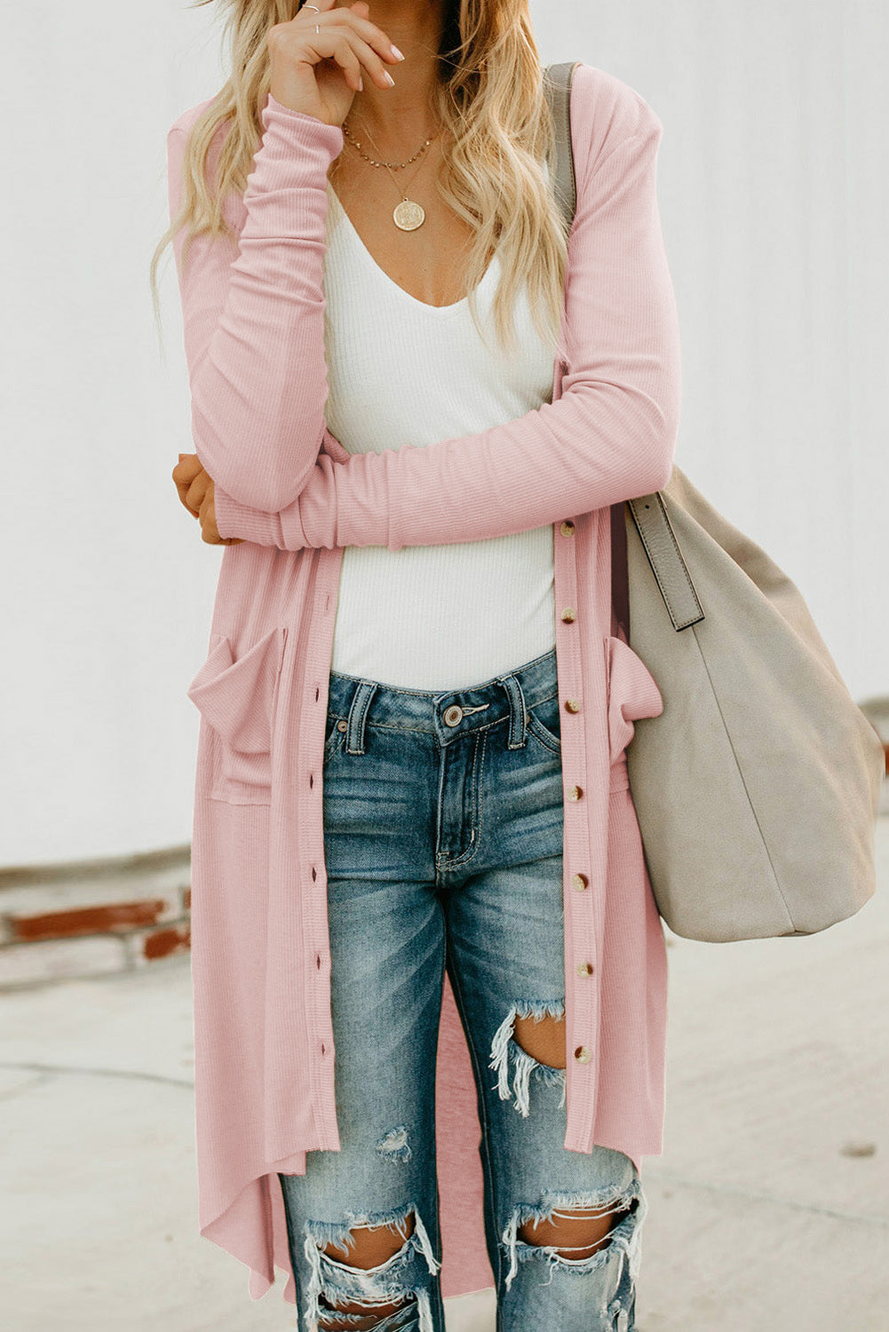 V-Neck Long Sleeve Cardigan with Pocket - Pink / S - Women’s Clothing & Accessories - Shirts & Tops - 17 - 2024