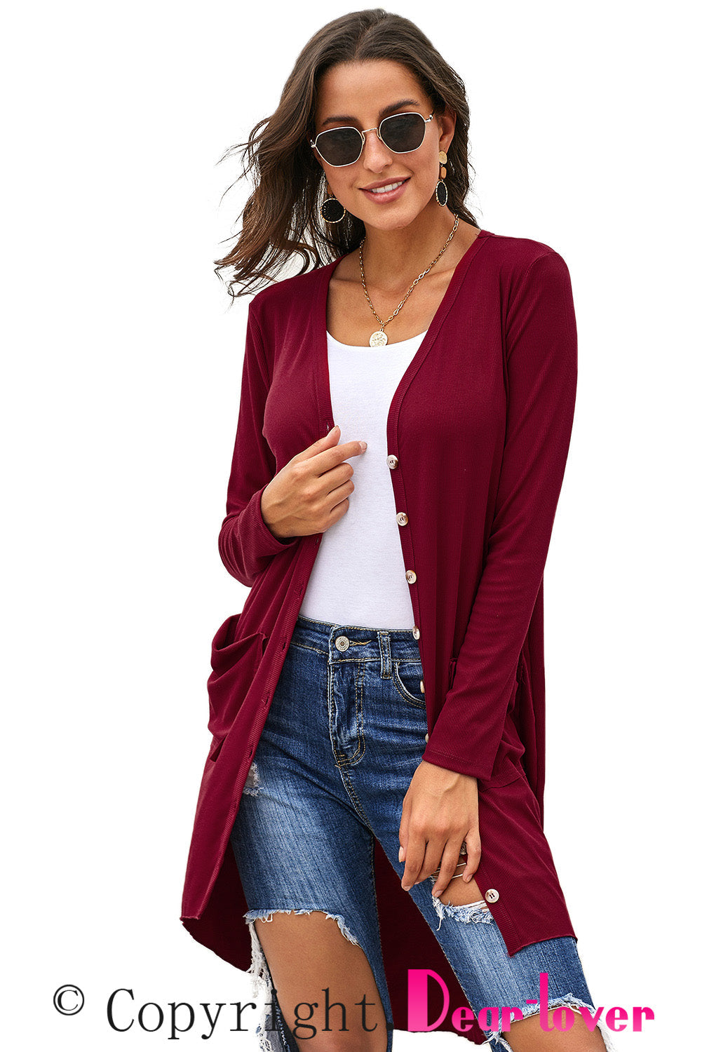 V-Neck Long Sleeve Cardigan with Pocket - Women’s Clothing & Accessories - Shirts & Tops - 14 - 2024