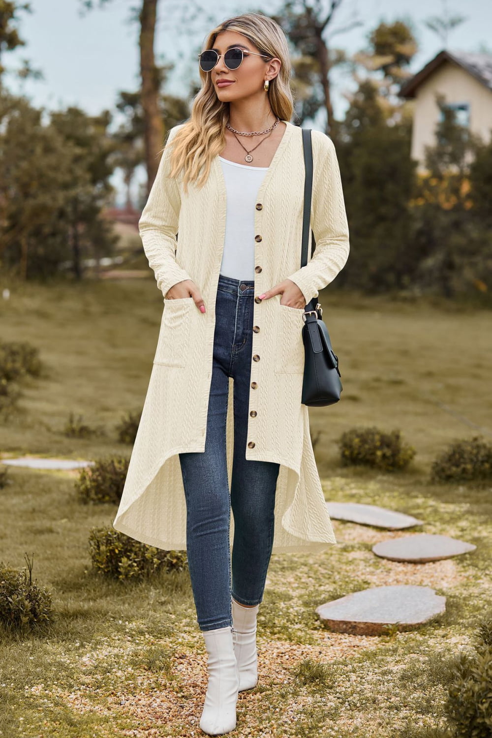 V-Neck Long Sleeve Cardigan with Pocket - Women’s Clothing & Accessories - Shirts & Tops - 12 - 2024