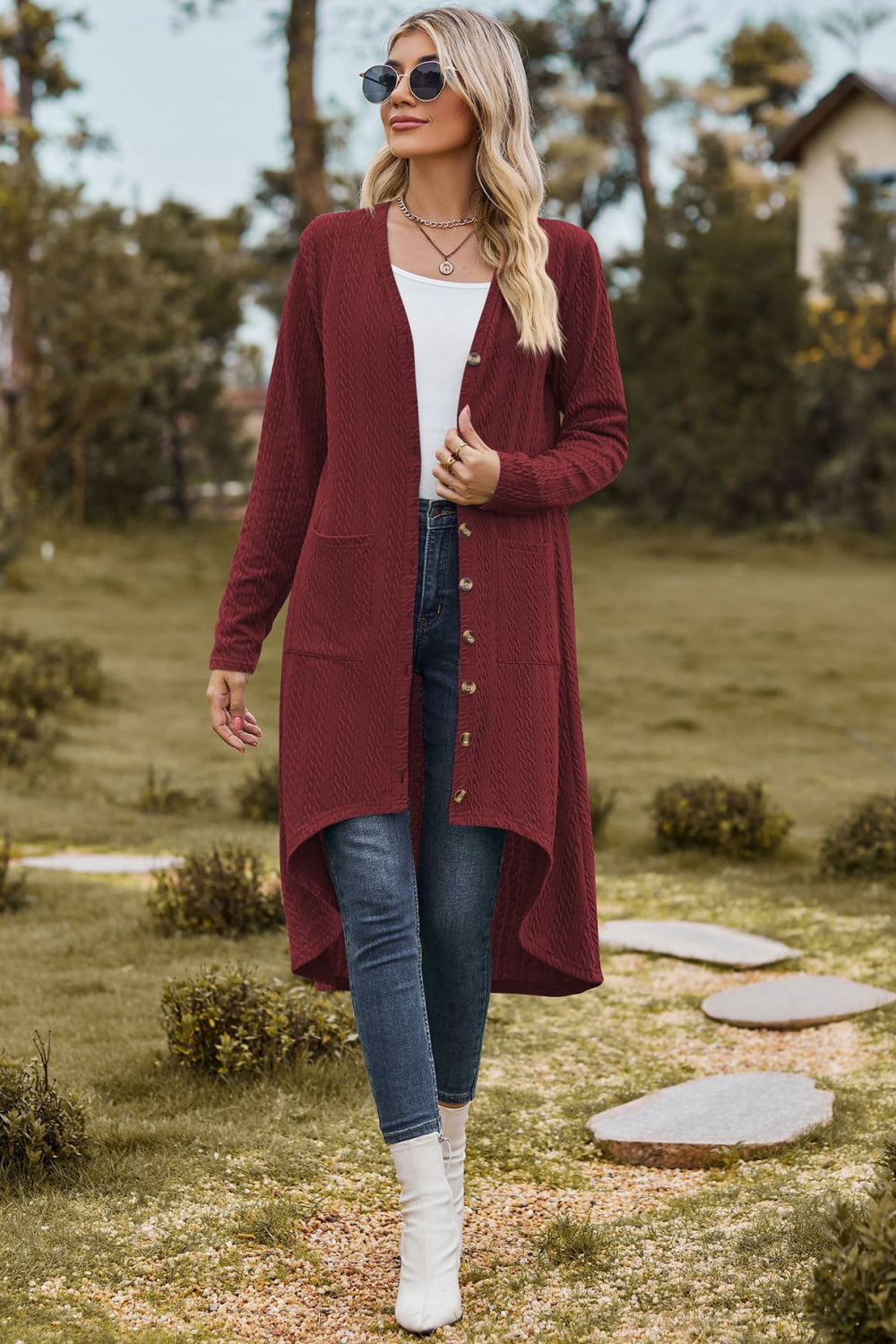 V-Neck Long Sleeve Cardigan with Pocket - Women’s Clothing & Accessories - Shirts & Tops - 7 - 2024