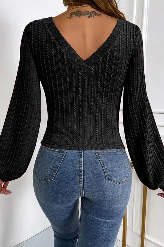 V-Neck Long Sleeve Knit Top - Women’s Clothing & Accessories - Dresses - 2 - 2024