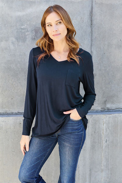V-Neck Long Sleeve Top - Dark Navy / S - Women’s Clothing & Accessories - Shirts & Tops - 14 - 2024