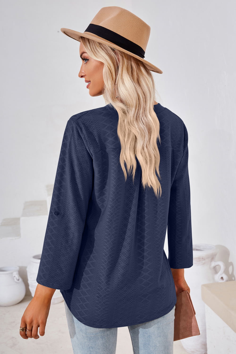 V-Neck Roll-Tap Sleeve Blouse - Women’s Clothing & Accessories - Shirts & Tops - 11 - 2024