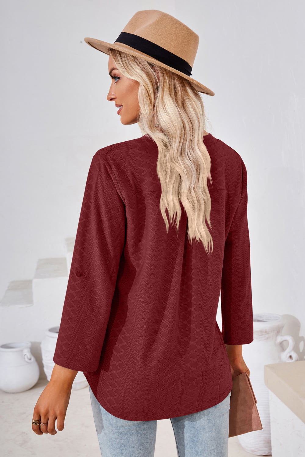 V-Neck Roll-Tap Sleeve Blouse - Women’s Clothing & Accessories - Shirts & Tops - 8 - 2024