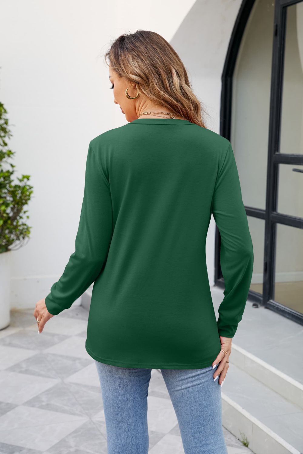 V-Neck Ruched Long Sleeve Blouse - Women’s Clothing & Accessories - Shirts & Tops - 15 - 2024