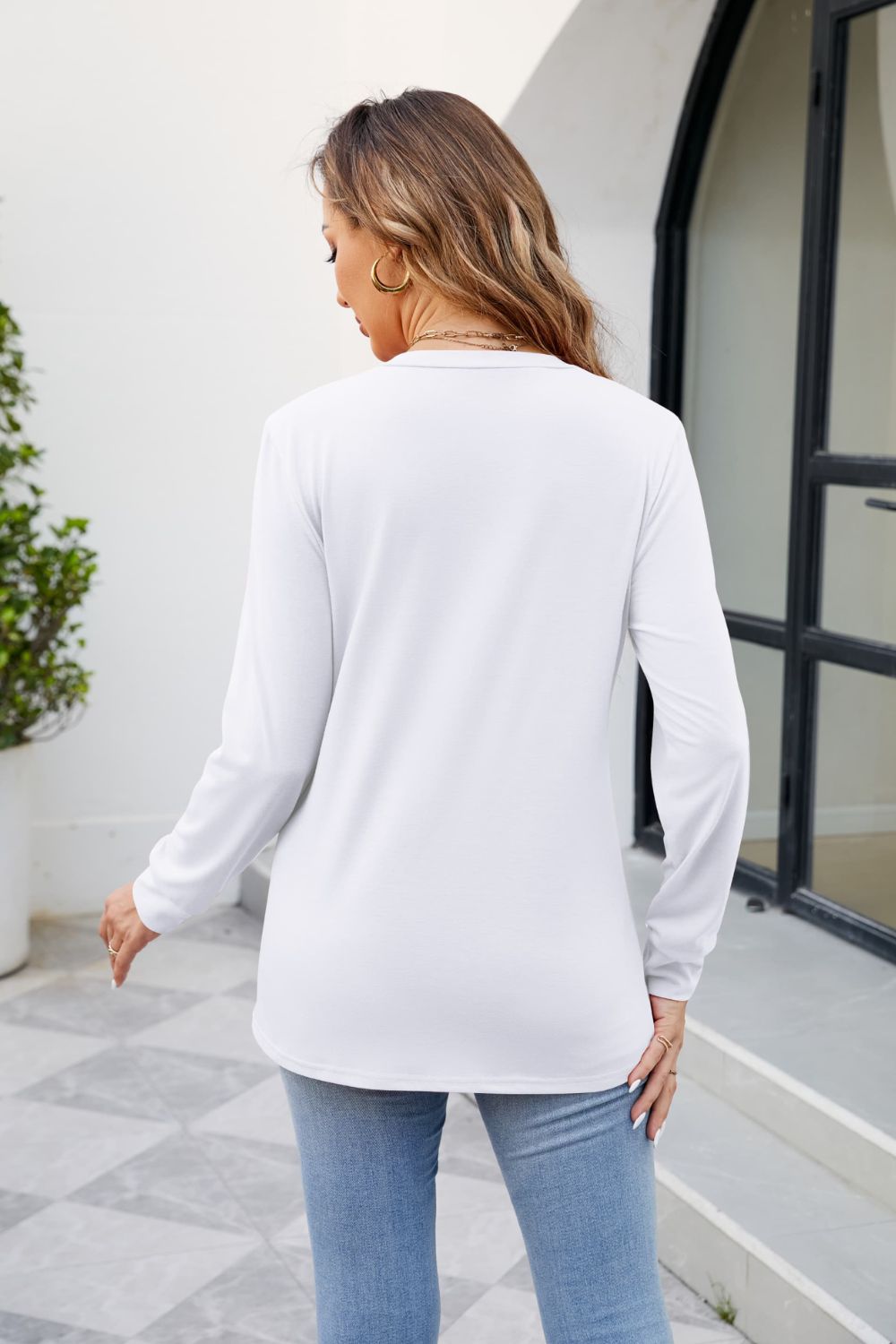 V-Neck Ruched Long Sleeve Blouse - Women’s Clothing & Accessories - Shirts & Tops - 6 - 2024