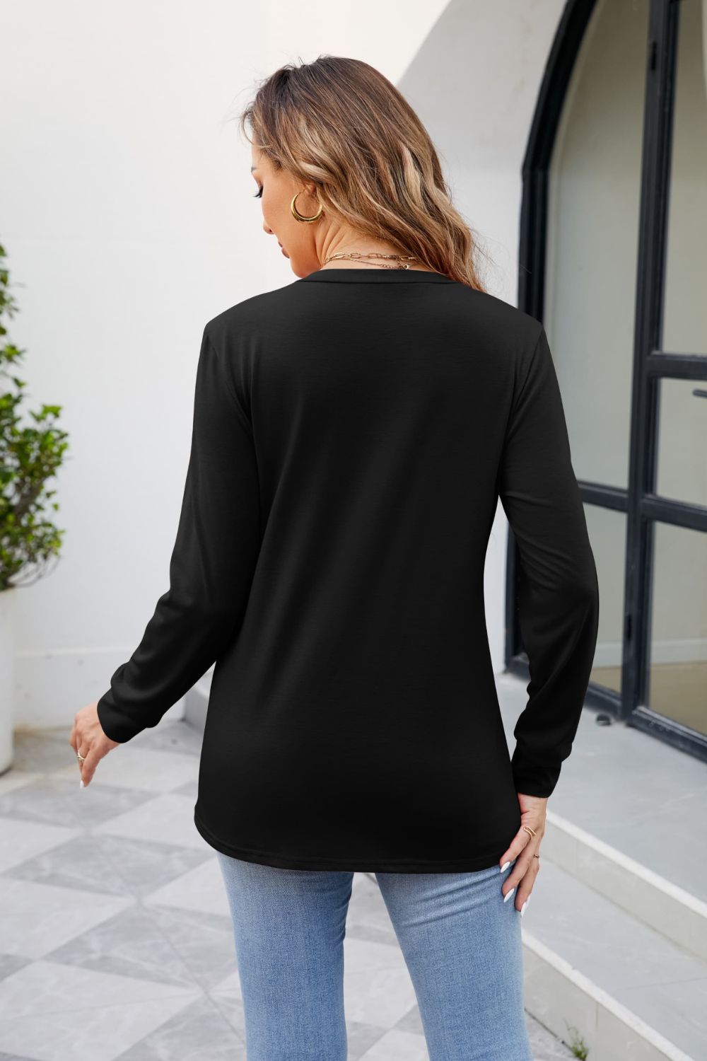 V-Neck Ruched Long Sleeve Blouse - Women’s Clothing & Accessories - Shirts & Tops - 9 - 2024