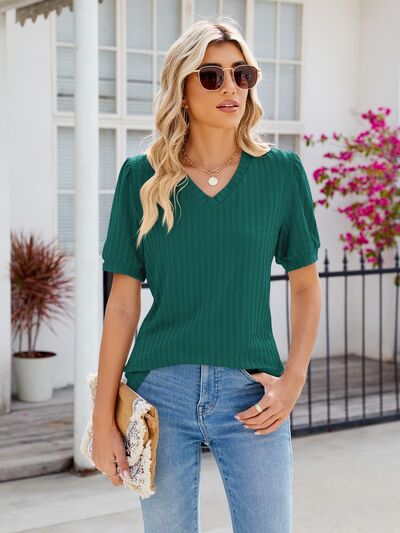 V-Neck Short Sleeve Blouse - Women’s Clothing & Accessories - Shirts & Tops - 7 - 2024