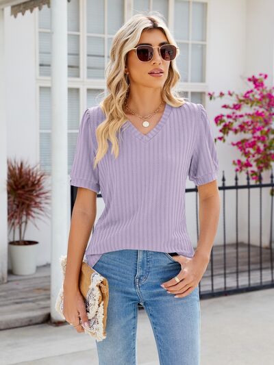 V-Neck Short Sleeve Blouse - Women’s Clothing & Accessories - Shirts & Tops - 2 - 2024