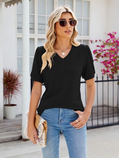 V-Neck Short Sleeve Blouse - Black / S - Women’s Clothing & Accessories - Shirts & Tops - 17 - 2024