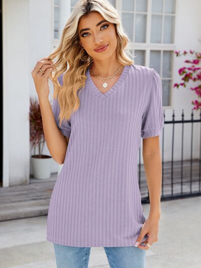 V-Neck Short Sleeve Blouse - Lavender / S - Women’s Clothing & Accessories - Shirts & Tops - 1 - 2024