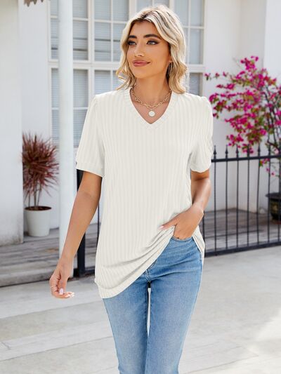 V-Neck Short Sleeve Blouse - Women’s Clothing & Accessories - Shirts & Tops - 10 - 2024
