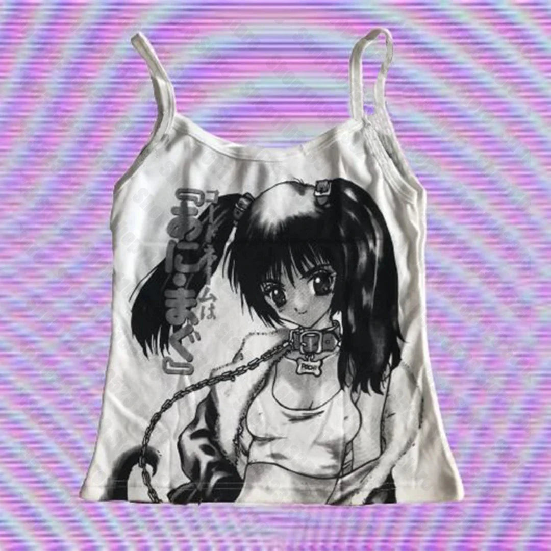 Vintage Gothic Fairycore Tank Top - Punk Graphic Crop - White / M - Women’s Clothing & Accessories - Shirts & Tops