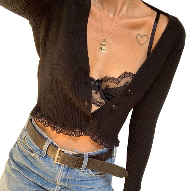 Vintage Gothic Lace Black Cardigan - Women’s Clothing & Accessories - Shirts & Tops - 10 - 2024