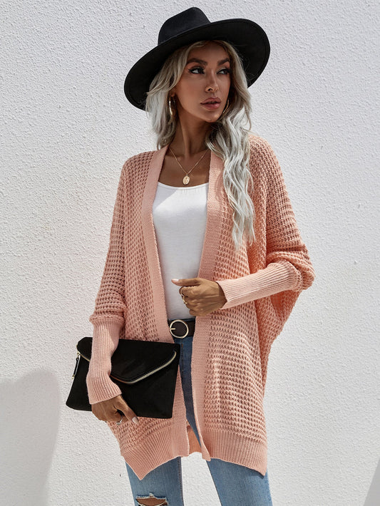 Waffle Knit Open Front Cardigan - Pink / S - Women’s Clothing & Accessories - Shirts & Tops - 1 - 2024