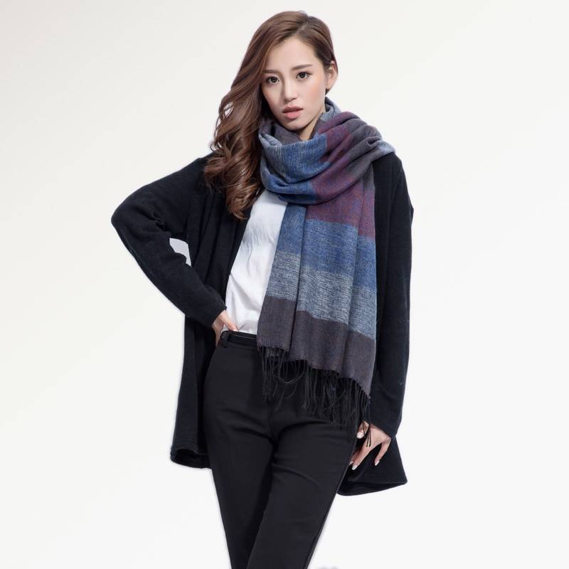 Warm Wide Striped Pashmina Scarf - Blue - Women’s Clothing & Accessories - Shirts & Tops - 10 - 2024