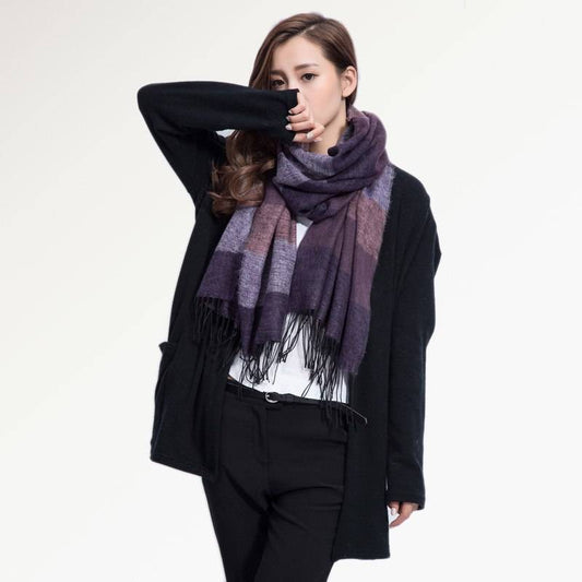 Warm Wide Striped Pashmina Scarf - Purple - Women’s Clothing & Accessories - Shirts & Tops - 6 - 2024