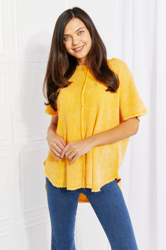 Washed Waffle Knit Top in Yellow Gold - Yellow / S/M - Women’s Clothing & Accessories - Shirts & Tops - 1 - 2024