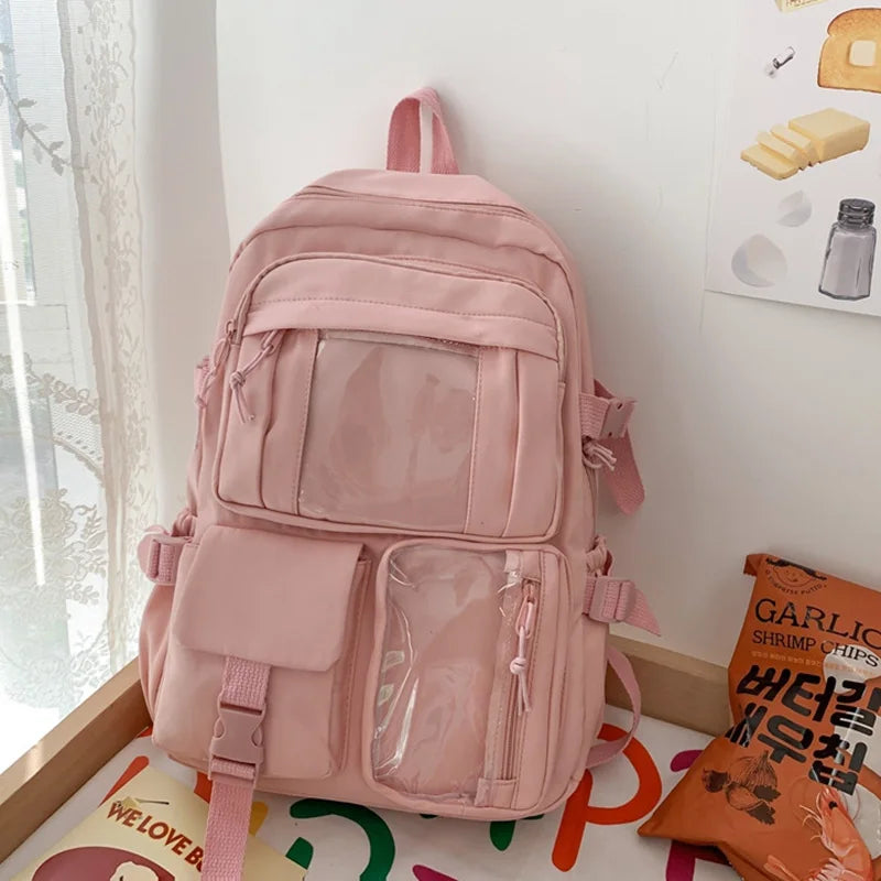 Waterproof Nylon Women’s Backpack - Multi-Pocket Kawaii School & Laptop Bag - Pink / Nearest Warehouse - Women’s