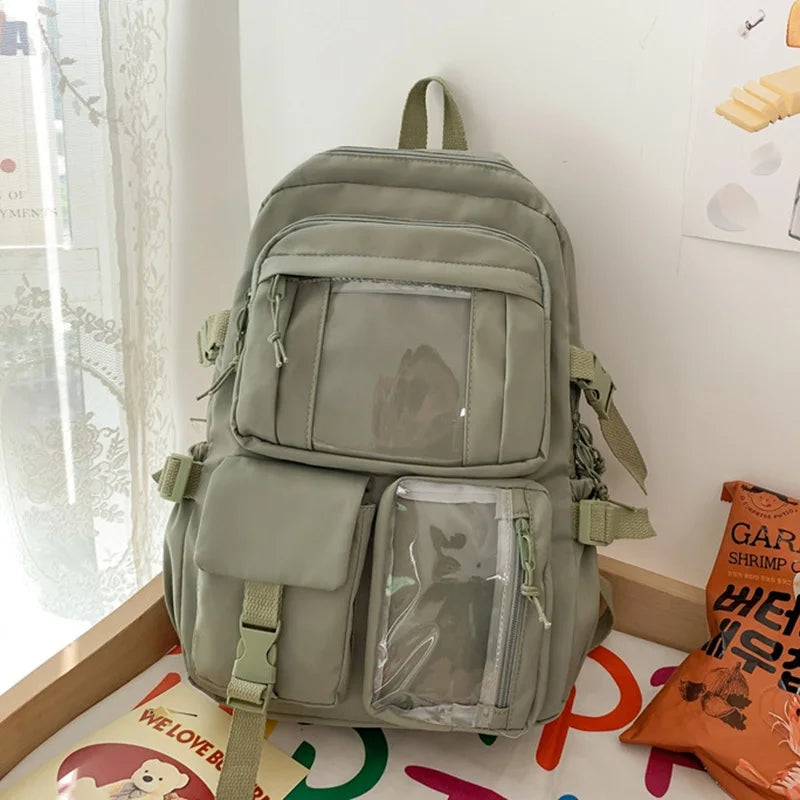 Waterproof Nylon Women’s Backpack - Multi-Pocket Kawaii School & Laptop Bag - Green / Nearest Warehouse - Women’s