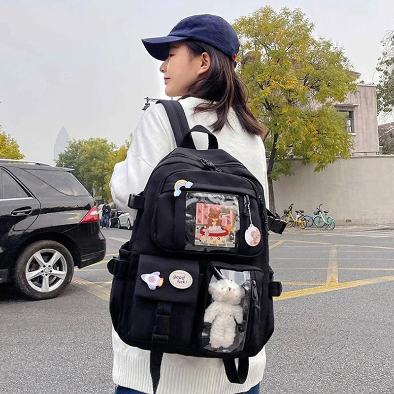Waterproof Nylon Women’s Backpack - Multi-Pocket Kawaii School & Laptop Bag - Black / Nearest Warehouse - Women’s