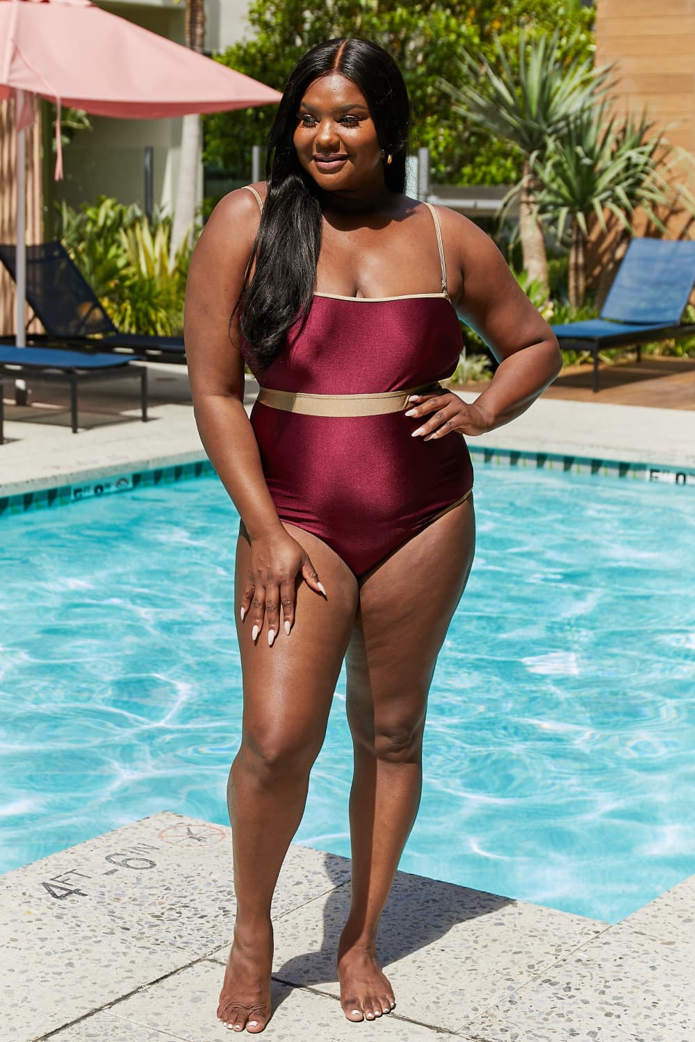 Wave Break Contrast Trim One-Piece in Wine - Women’s Clothing & Accessories - Swimwear - 6 - 2024