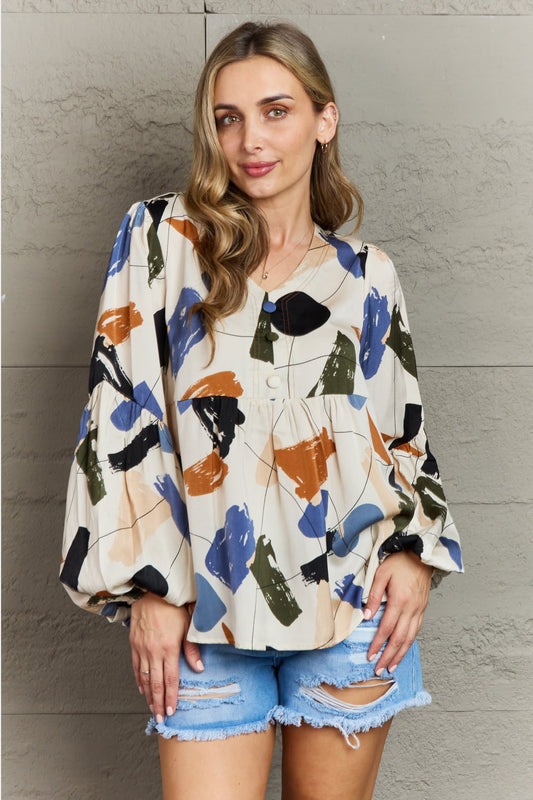 Wishful Thinking Multi Colored Printed Blouse - Beige / S - Women’s Clothing & Accessories - Shirts & Tops - 1 - 2024