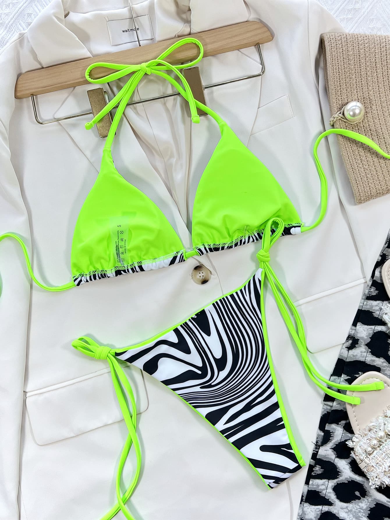 Zebra Print Halter Neck Bikini Set - Women’s Clothing & Accessories - Swimwear - 3 - 2024