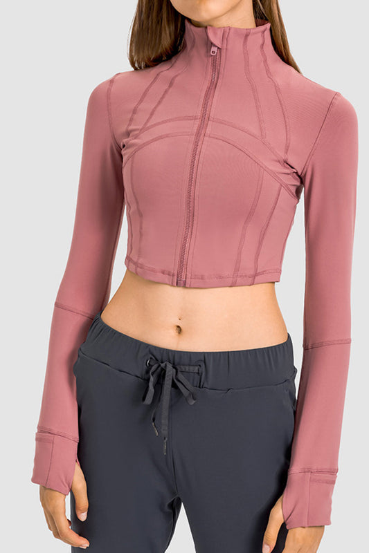Zip Front Cropped Sports Jacket - Pink / 2 - Women’s Clothing & Accessories - Shirts & Tops - 1 - 2024